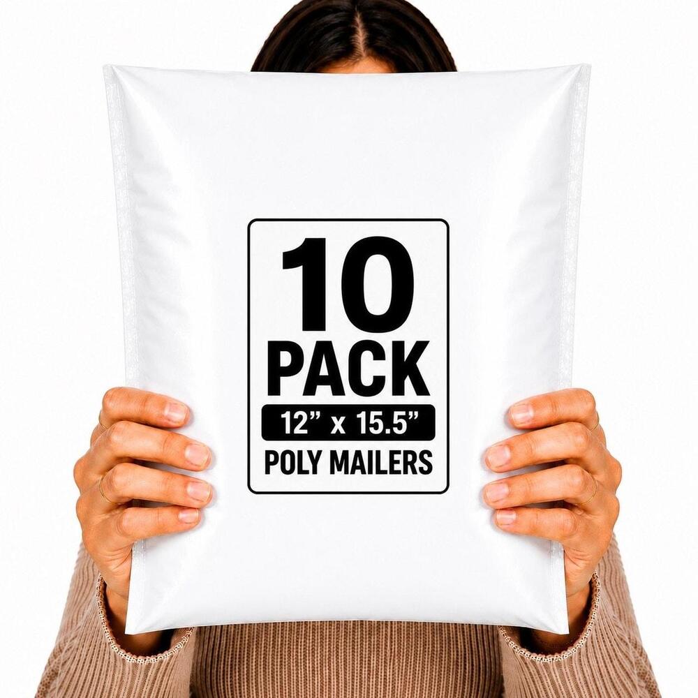 POLYMAILERS WHITE SHIPPING BAGS (10 PACK) 12" X 15.5" SELF SEAL MAILERS